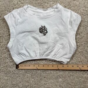 White‎ Wolf Graphic Cropped Muscle Tee Sleeveless Cinched Hem Top Small